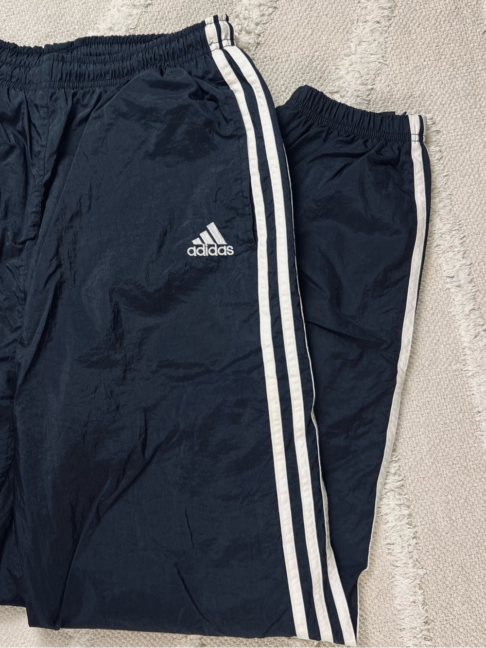 Vintage 90s Adidas Track Pants/Joggers –Black 3-Stripe Lined Windbreaker Pants M